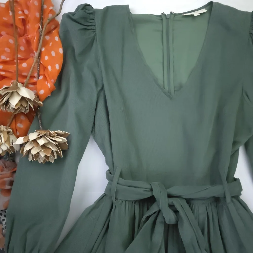 Laroque Orignal Green Corded Party Dress Chic Long Sleeve Sz L. - Picture 3 of 11